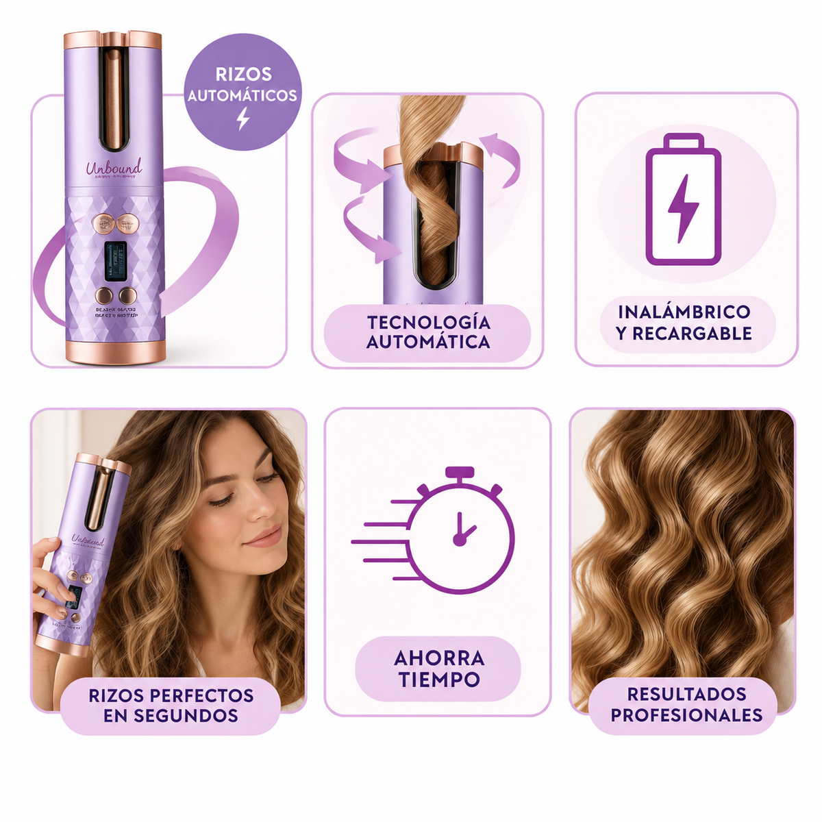 Unbound Cordless Auto Curler - Rechargeable Auto Curler for Curls or Waves